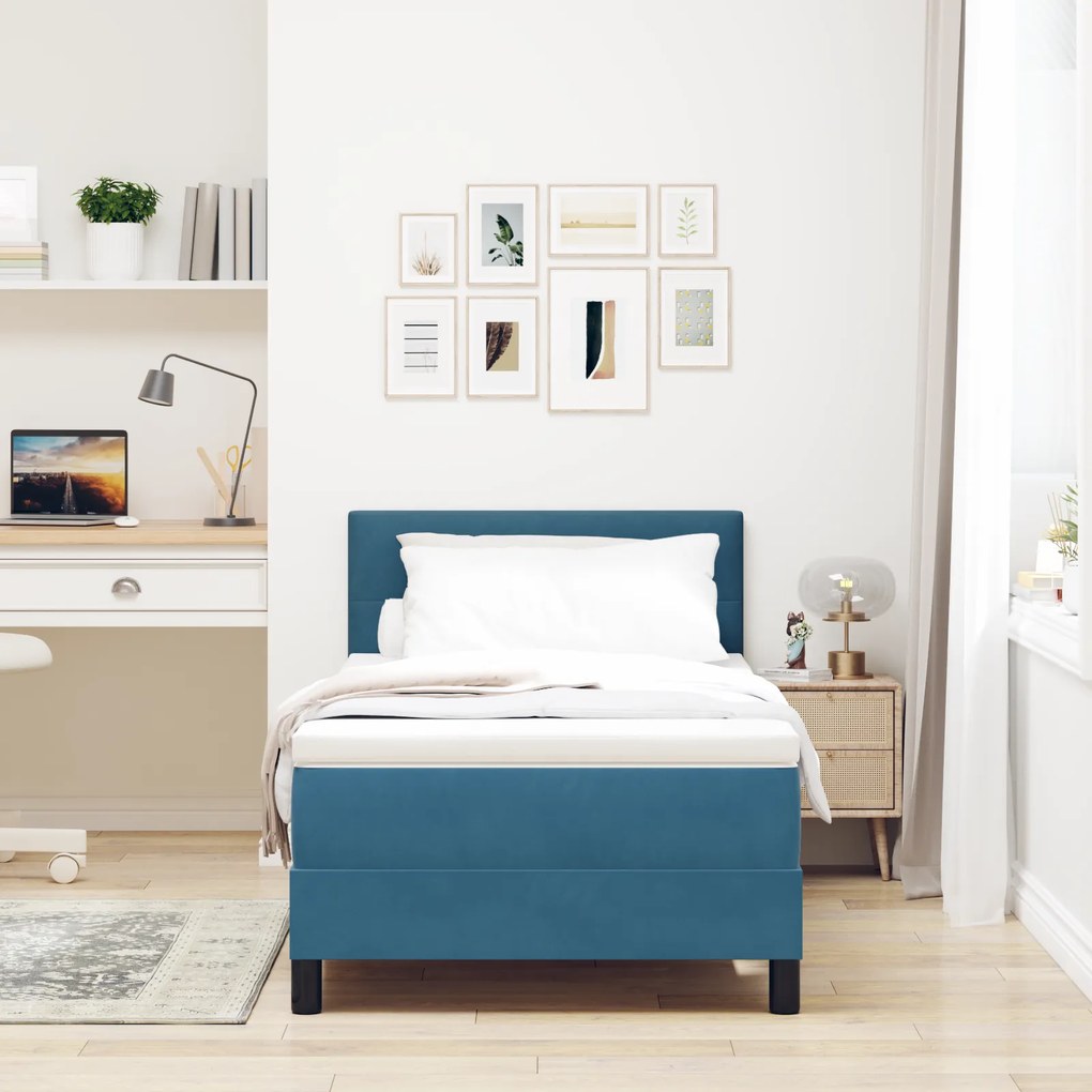 Cama Box Spring com Colchão Azul Escuro 100x200 cm Veludo