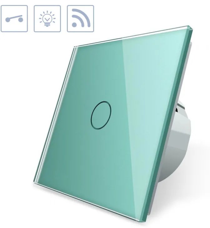 Interruptor tátil 1 botão + função controlo remoto, Painel frente verde vidro temperado