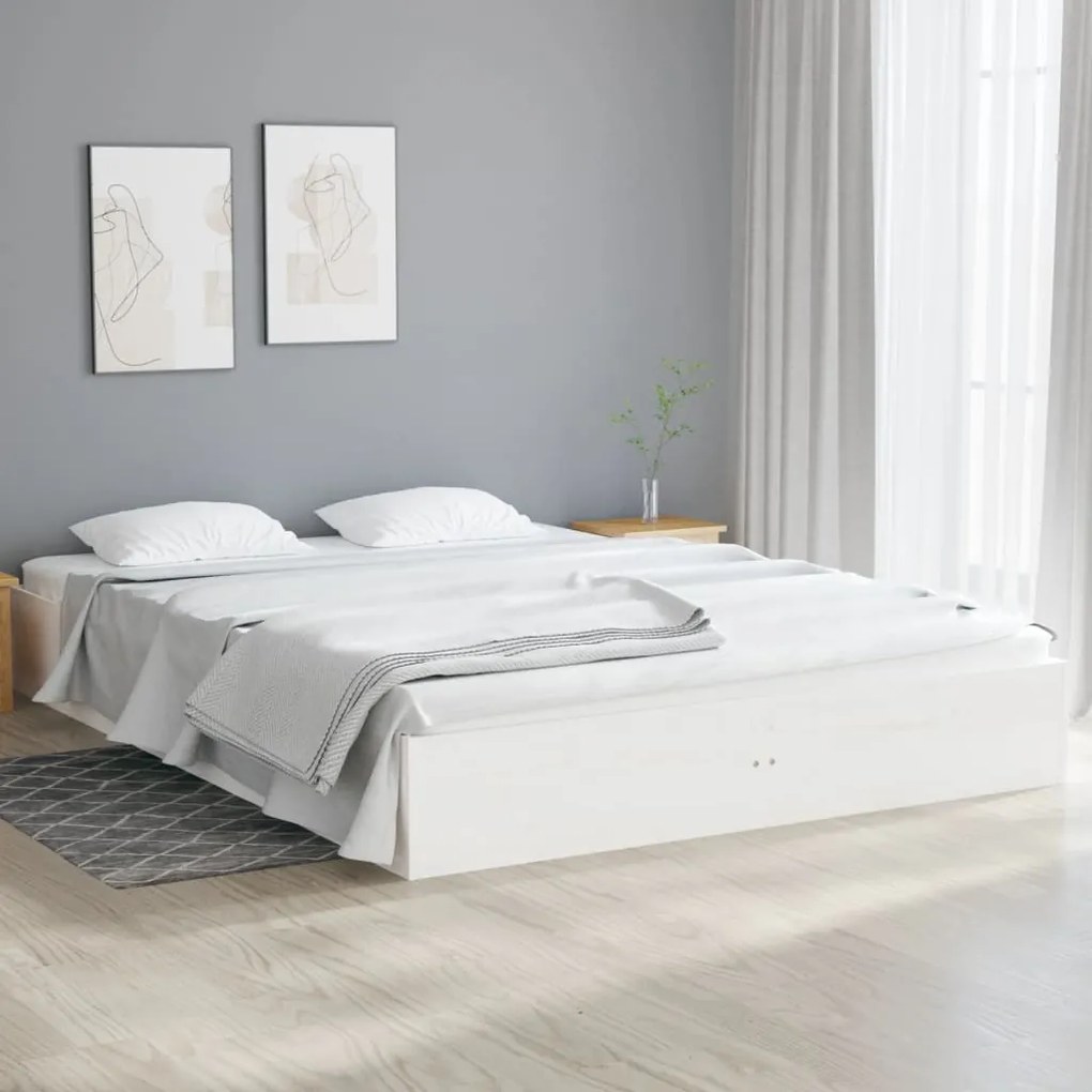 833017 vidaXL Estrutura cama pequena casal UK 120x190 cm pinho maciço branco