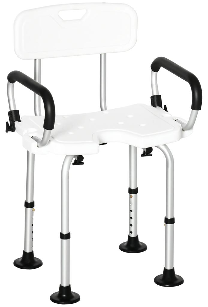 HOMCOM Cadeira Duche Antiderrapante Altura Ajustável 6 Níveis Apoio Braços Regulável Branco 54x52x70-82cm Conforto Segurança | Aosom Portugal