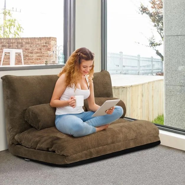 Sofá chão Sofá-cama multifuncional ajustável em 6 posições com 2 almofadas Forro em camurça para quarto, sala, varanda Cafe