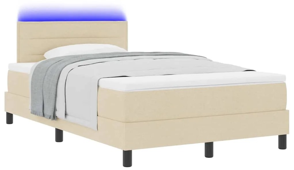 Cama com Box Spring e Colchão com LED Creme 120x200 cm Tecido