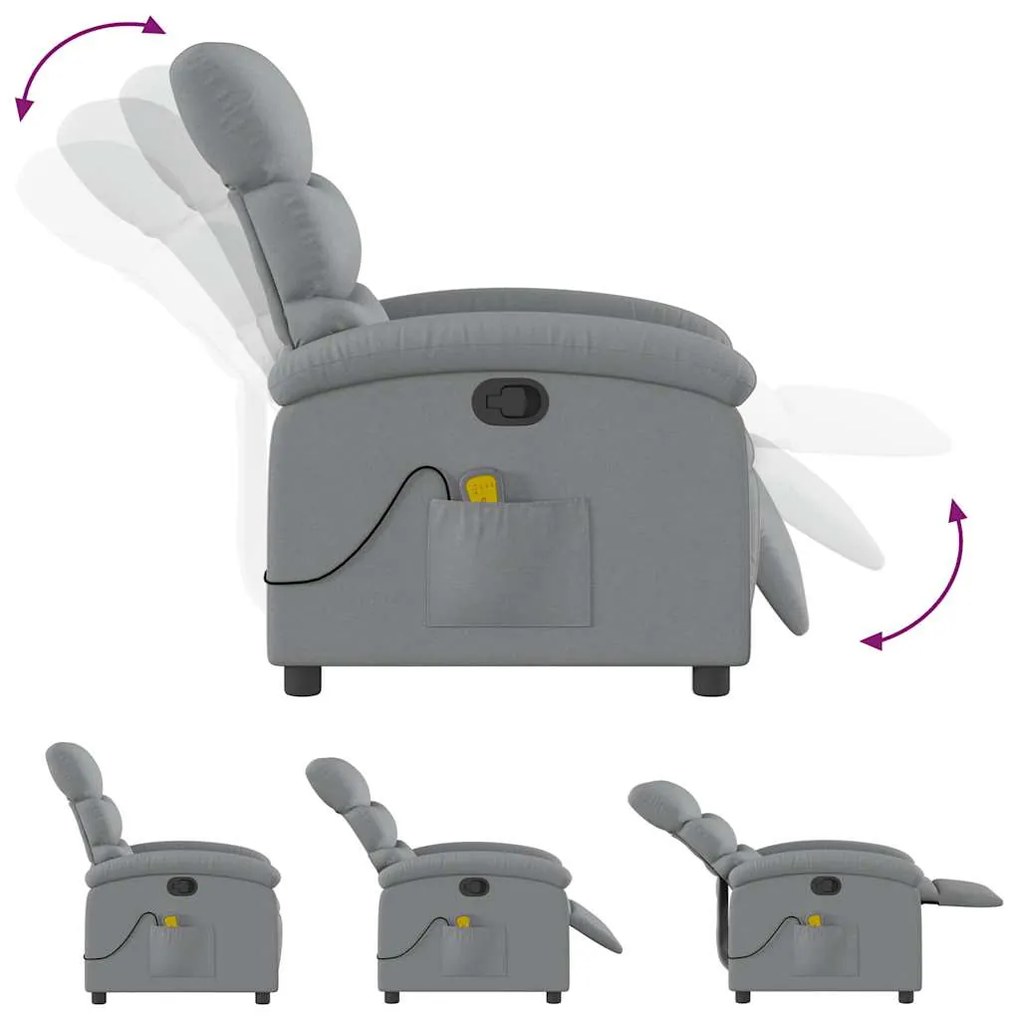 Poltrona de massagens reclinável tecido cinzento-claro