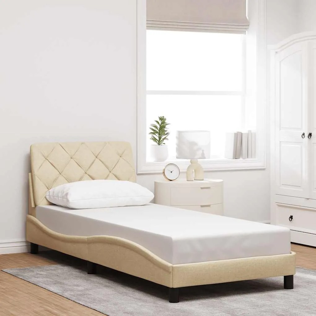 Estrutura de cama com LED sem colchão 90x190 cm tecido creme