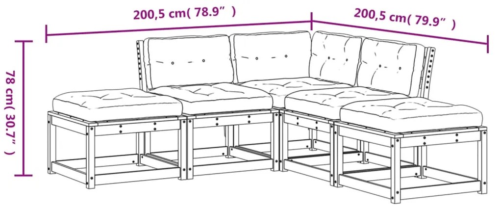 5 pcs conj. sofás de jardim c/ almofadões pinho maciço branco