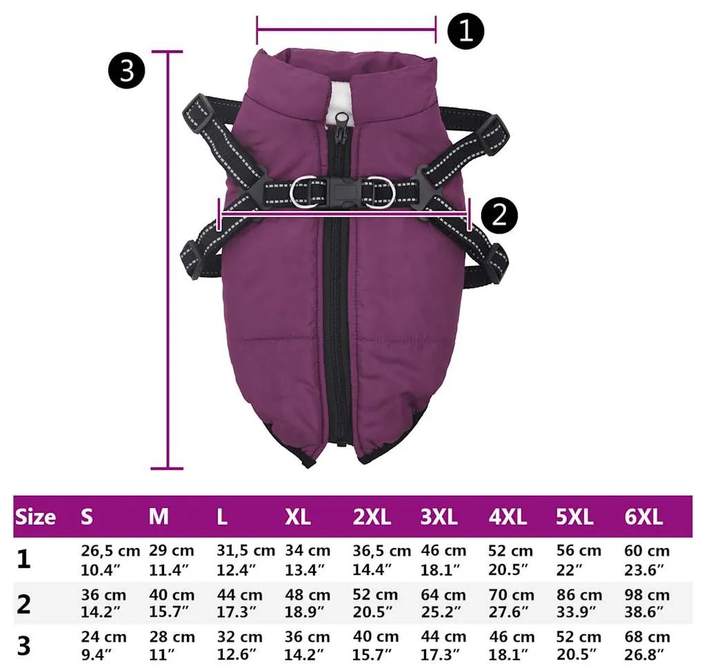 casaco para cães com arnês impermeável reflexivo roxo XL