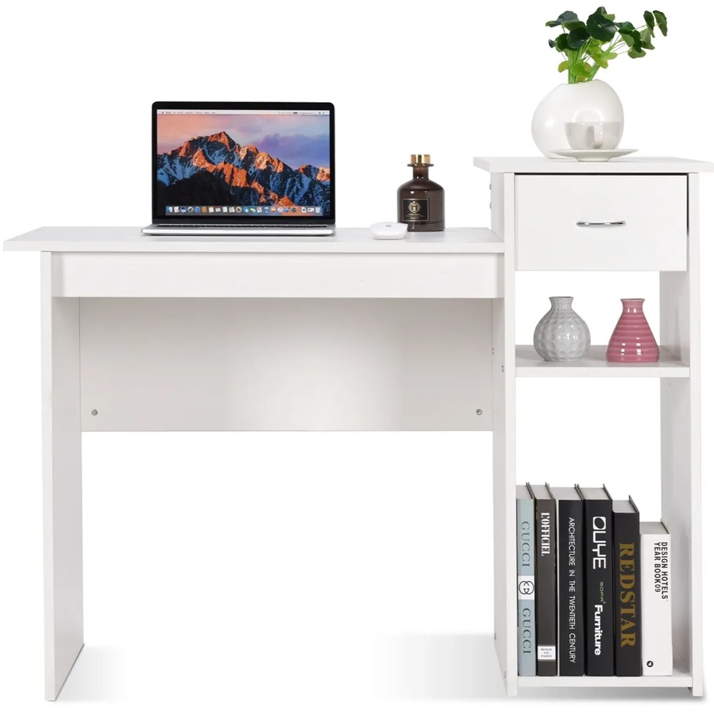 Secretária de computador com Gaveta e estante 108 x 50 x 82 cm Branco