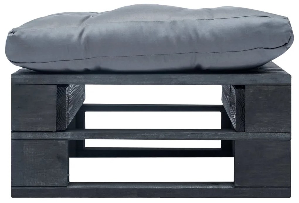 Otomano de paletes com almofadão cinzento madeira preto