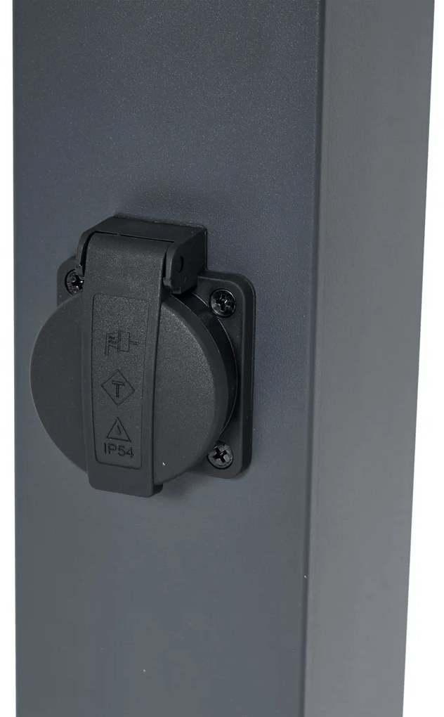 Candeeiro de exterior cinzento escuro com vidro fumado 80cm IP44 com tomada e sensor de movimento - Malios