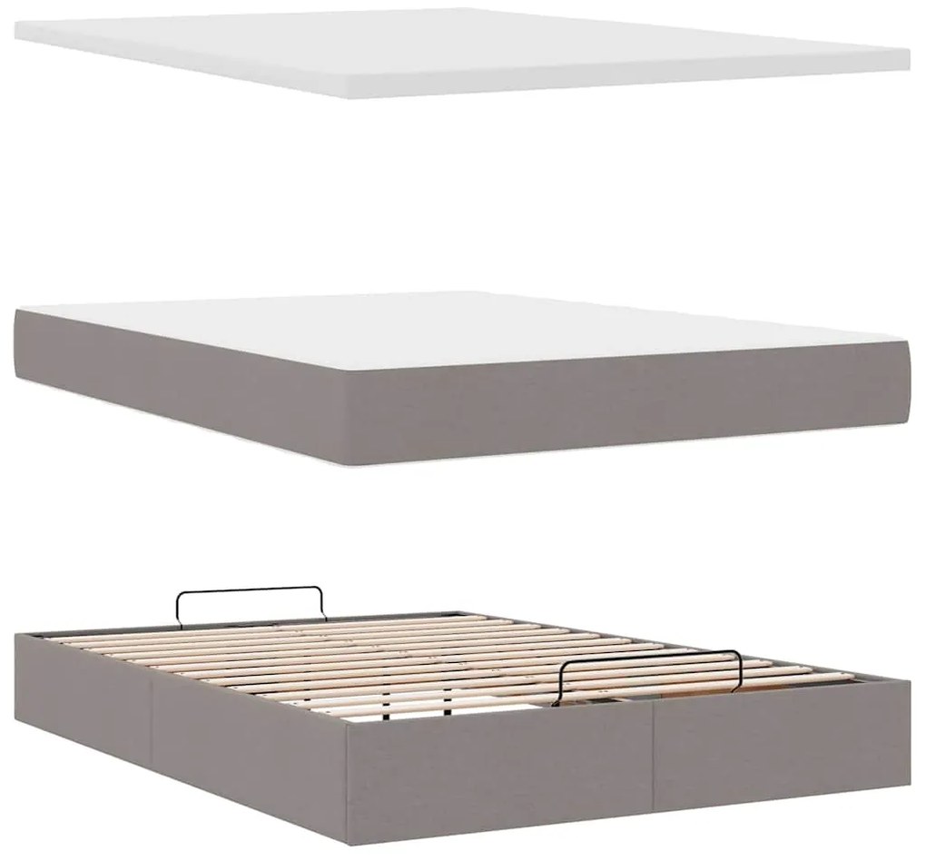 Estrutura de cama otomana com colchão tecido cinzento 140x200cm