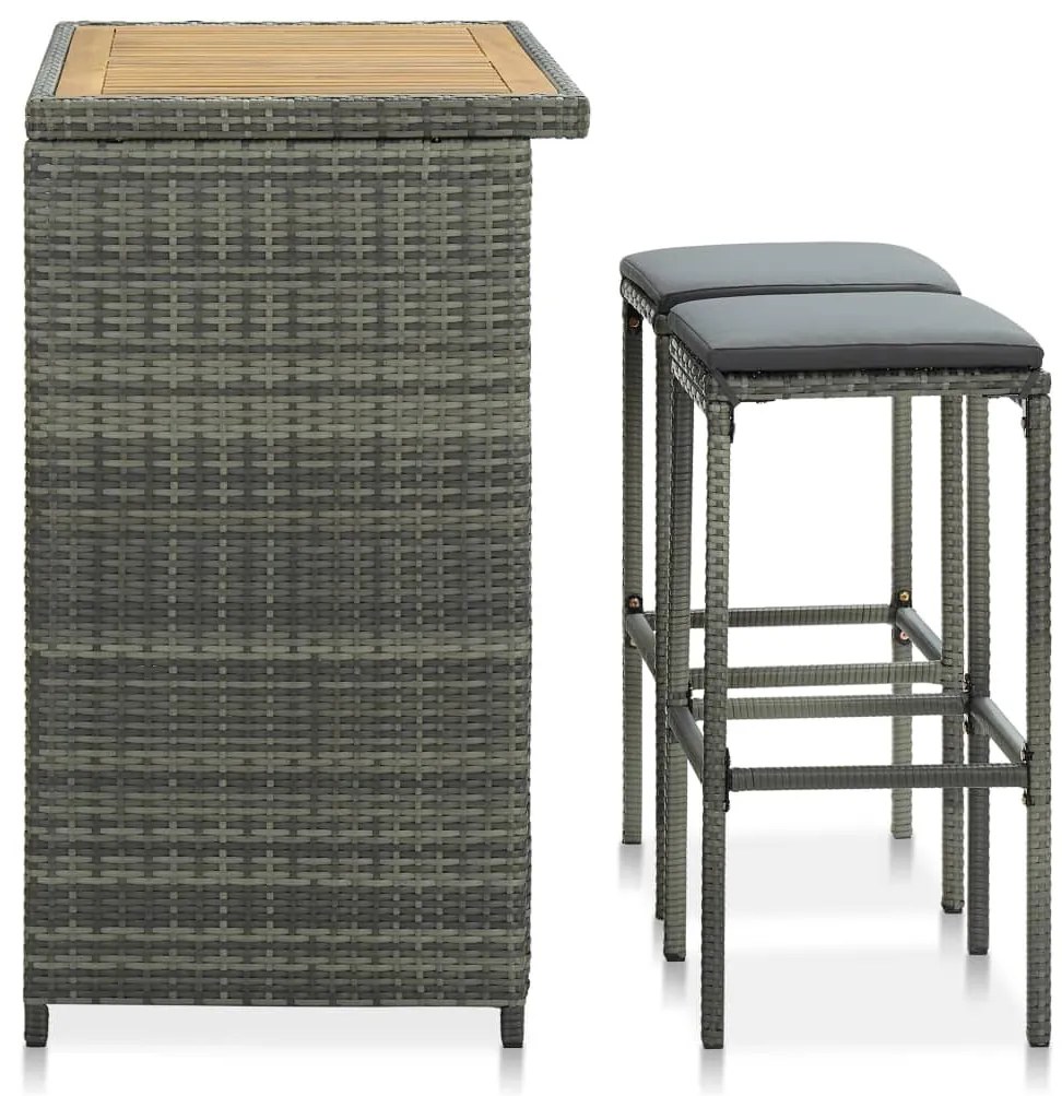 3 pcs conjunto de bar vime PE cinzento
