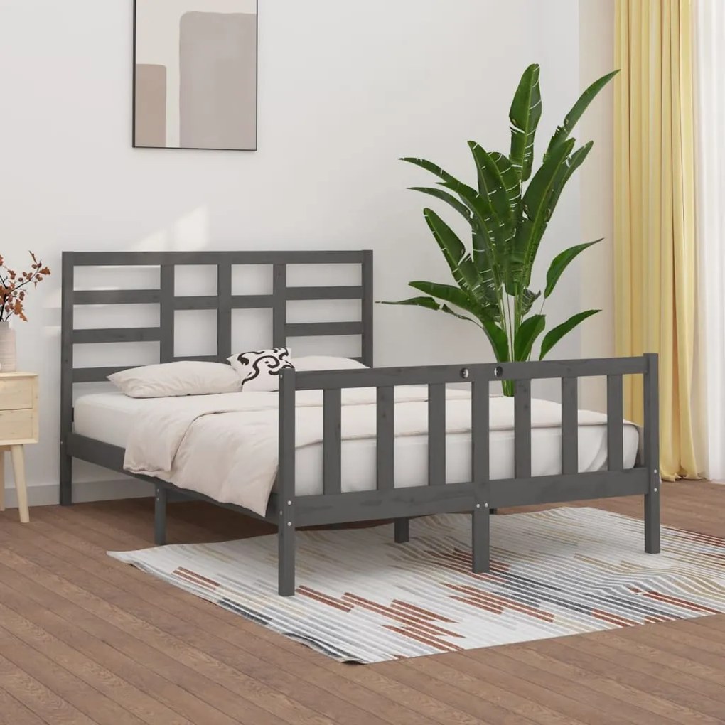 vidaXL Estrutura de cama king 150x200 cm madeira maciça cinza