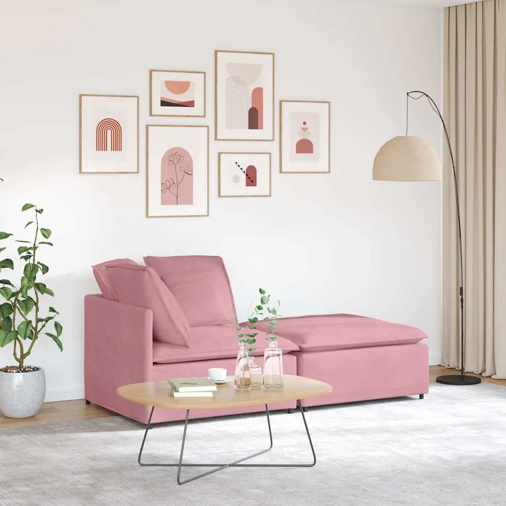 vidaXL Sofá modular com pufes e almofadas veludo rosa