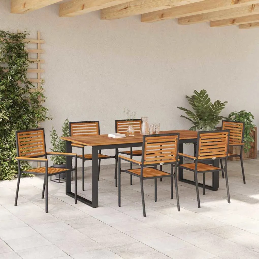 Conjunto de Jantar para Jardim 7 pcs Preto 200 x 90 x 75 cm