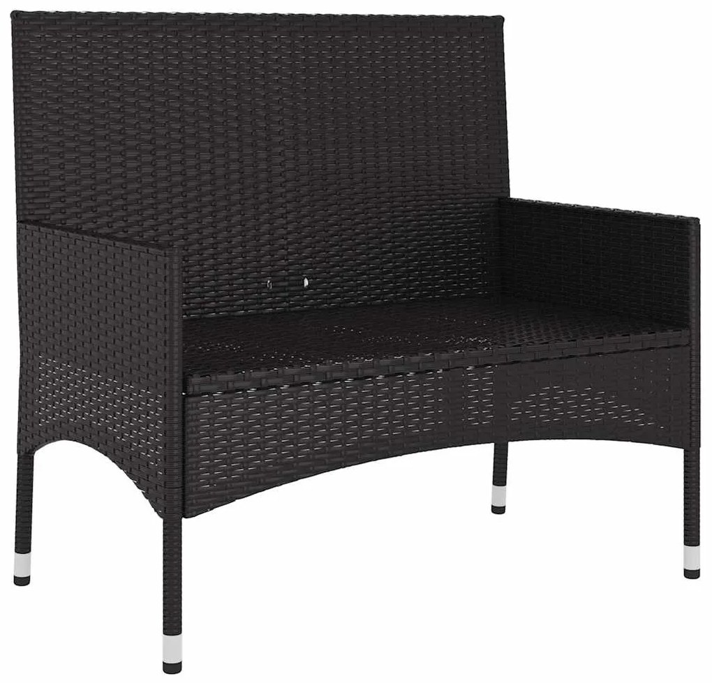 Banco de jardim de 2 lugares com almofadões vime PE preto