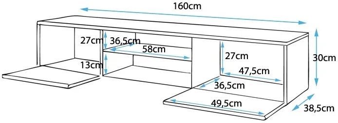 Móvel TV Suspenso Valbom – 160x30 cm – Preto e Branco com LED, Porta A