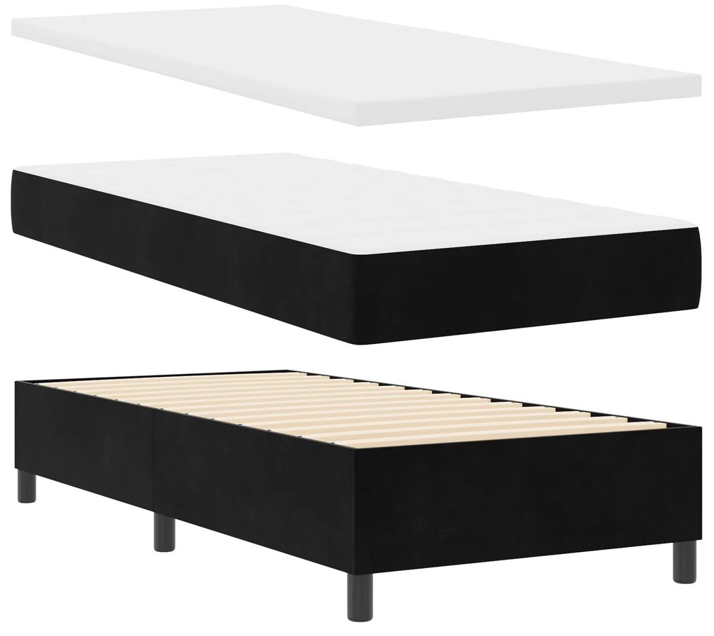 Cama Box Spring com Colchão e Banco Preto 100x200 cm Veludo