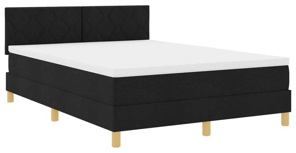 Cama Box Spring com Colchão e LED Preto 140x200 cm Tecido