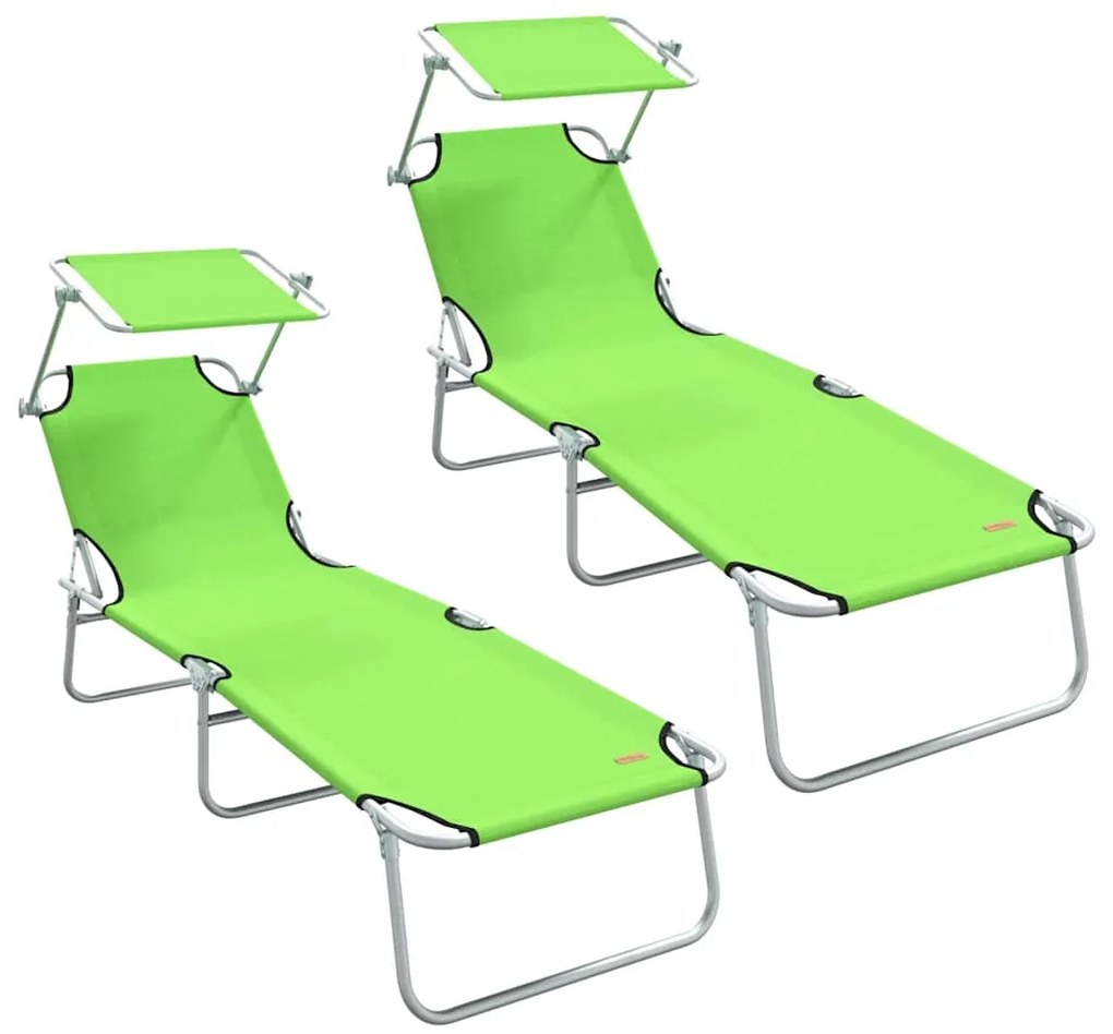 Espreguiçadeiras Dobráveis 2 pcs com Teto Verde Tecido Oxford 600D