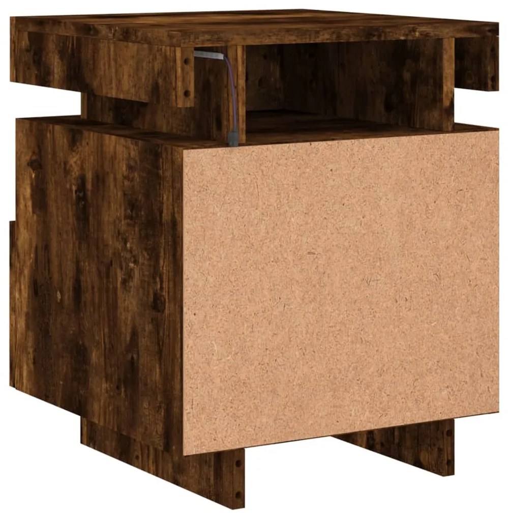 Mesa de cabeceira c/ LEDs 40x39x48,5 cm carvalho fumado