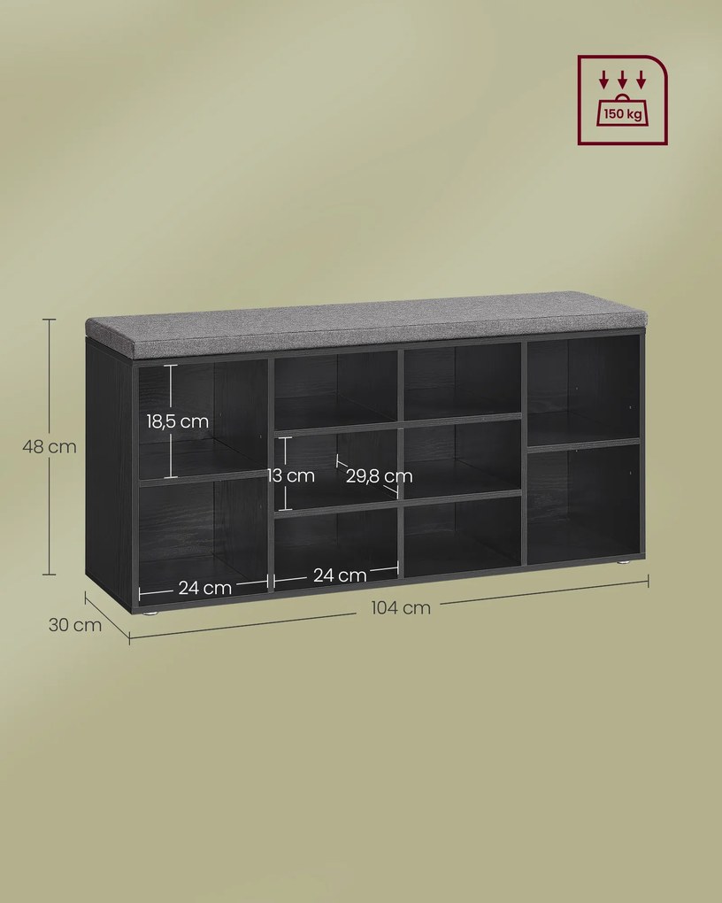 Banco Sapateira com assento 30 x 104 x 48 cm preto