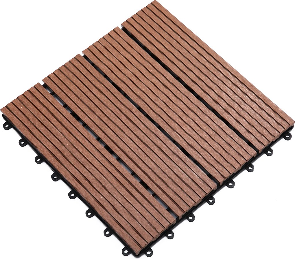 Outsunny Conjunto de 11 Peças de Estrados Exterior 30x30 cm 1 m² Estrados de Jardim Antiderrapante e Fácil Instalação Marrom | Aosom Portugal