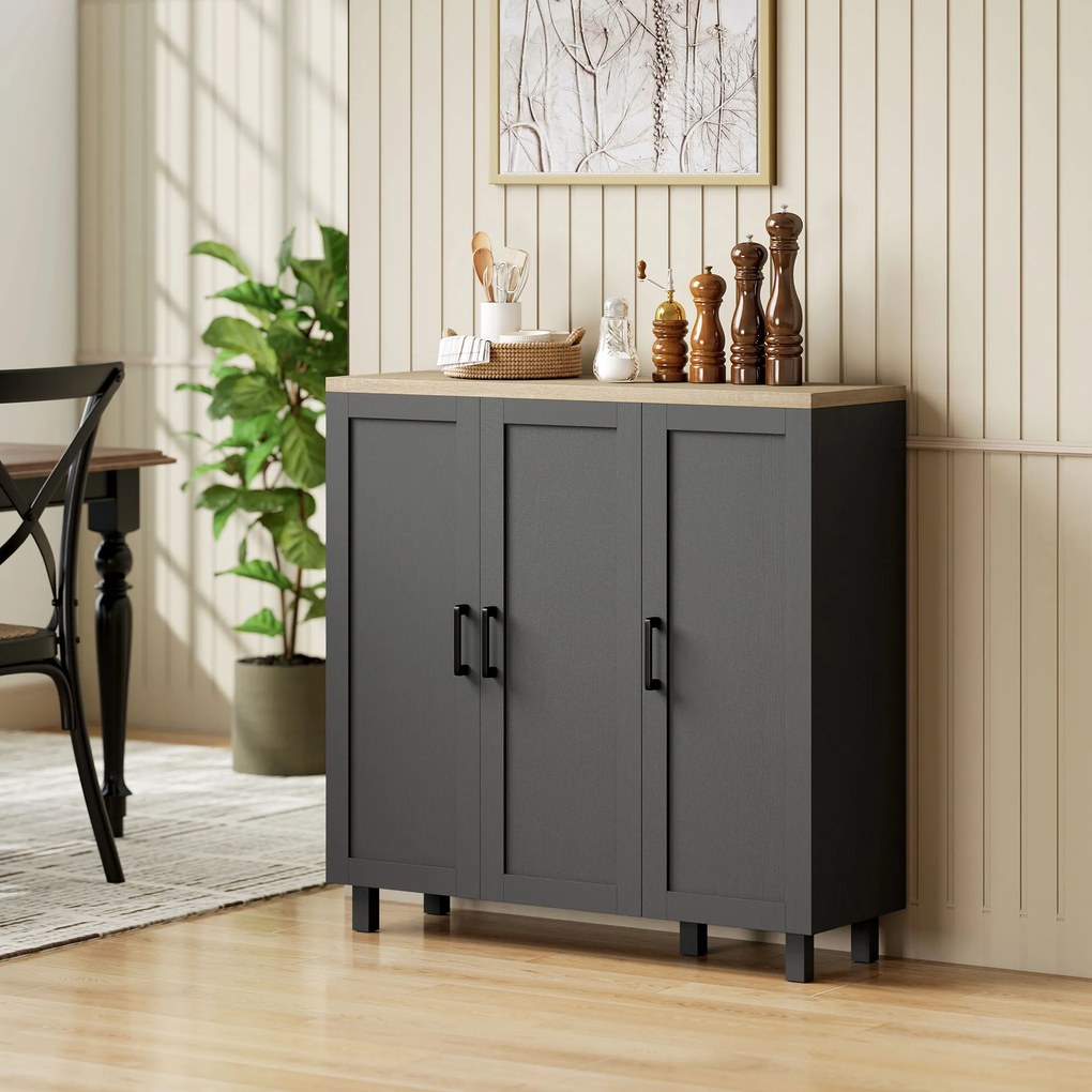 Aparador para Sala de Estar Móvel Buffet com 3 Portas e Prateleiras Ajustáveis 90x30x90 cm Preto e Madeira