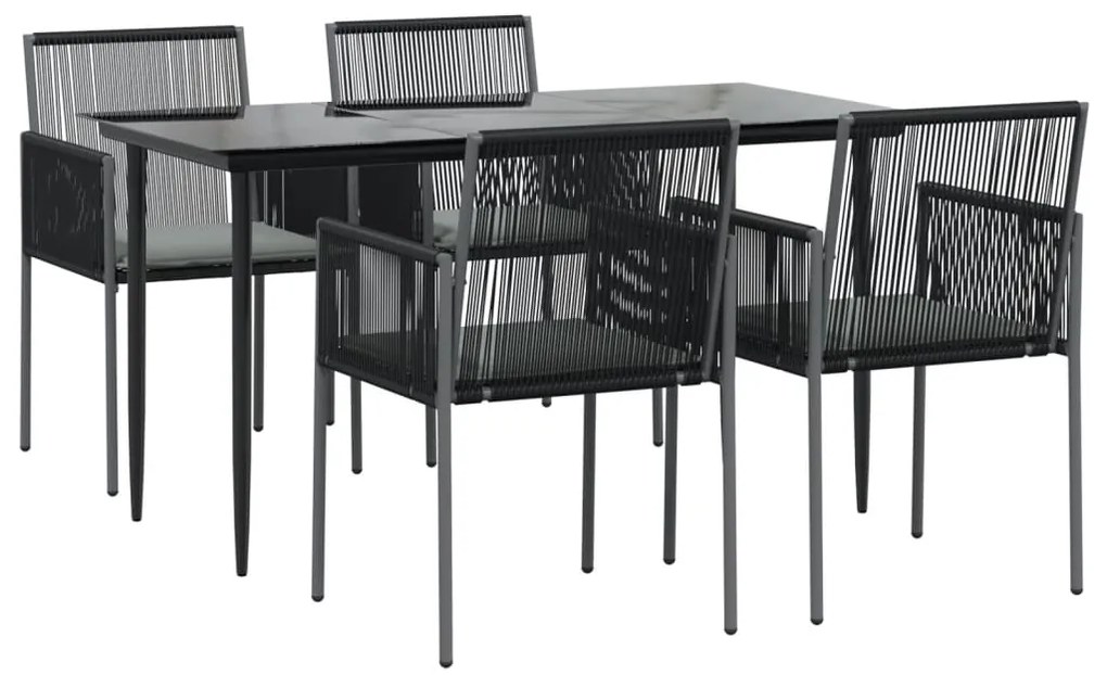 5 pcs conjunto jantar p/ jardim c/ almofadões vime PE/aço preto