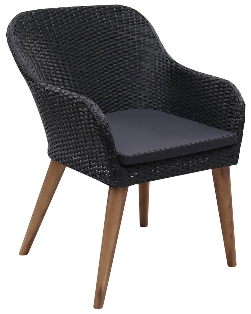7 pcs conjunto jantar exterior com almofadões vime PE preto
