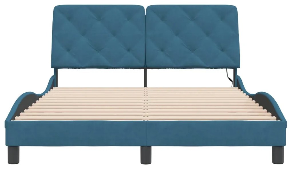 Estrutura de cama c/ luzes LED 140x200 cm veludo azul