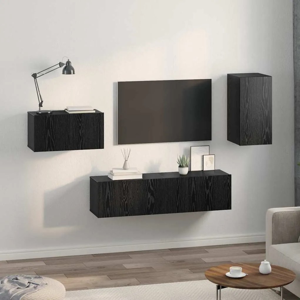 Conjunto de móvel de TV 4 pcs Carvalho Preto 30.5 x 30 x 60 cm