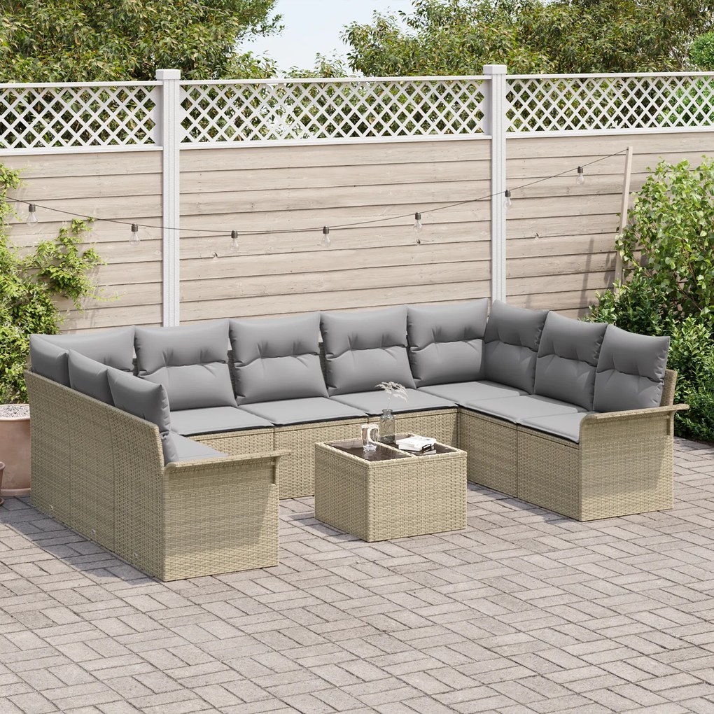 Conjunto de Sofá de Jardim de 10 Peças com Almofadas de Rattan Poliést