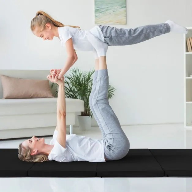Tapete de ginástica dobrável antiderrapante de chão macio dobrável para exercícios de ioga em casa 240 x116 x 5 cm Preto