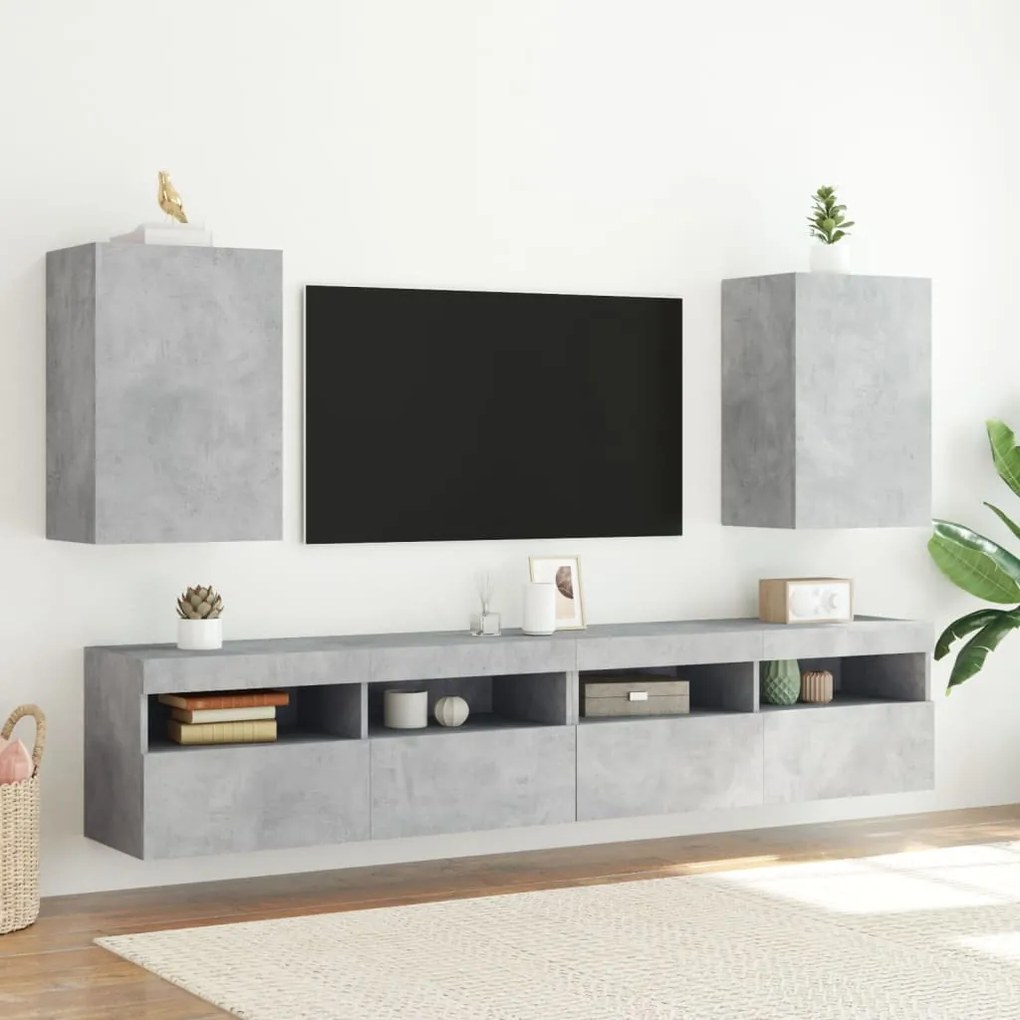 Móveis de parede p/ TV 2pcs 40,5x30x60cm madeira cinza cimento