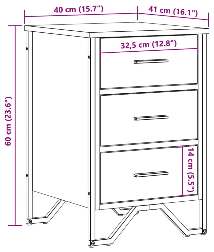 Mesa cabeceira 40x41x60cm derivados de madeira cinzento sonoma