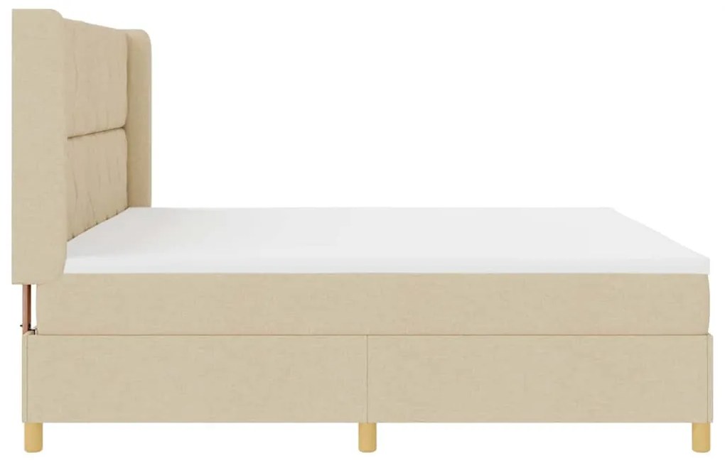 Cama Box Spring com Colchão e LED Creme 200x200 cm Tecido
