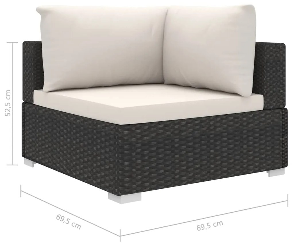 11 pcs conjunto lounge de jardim c/ almofadões vime PE preto