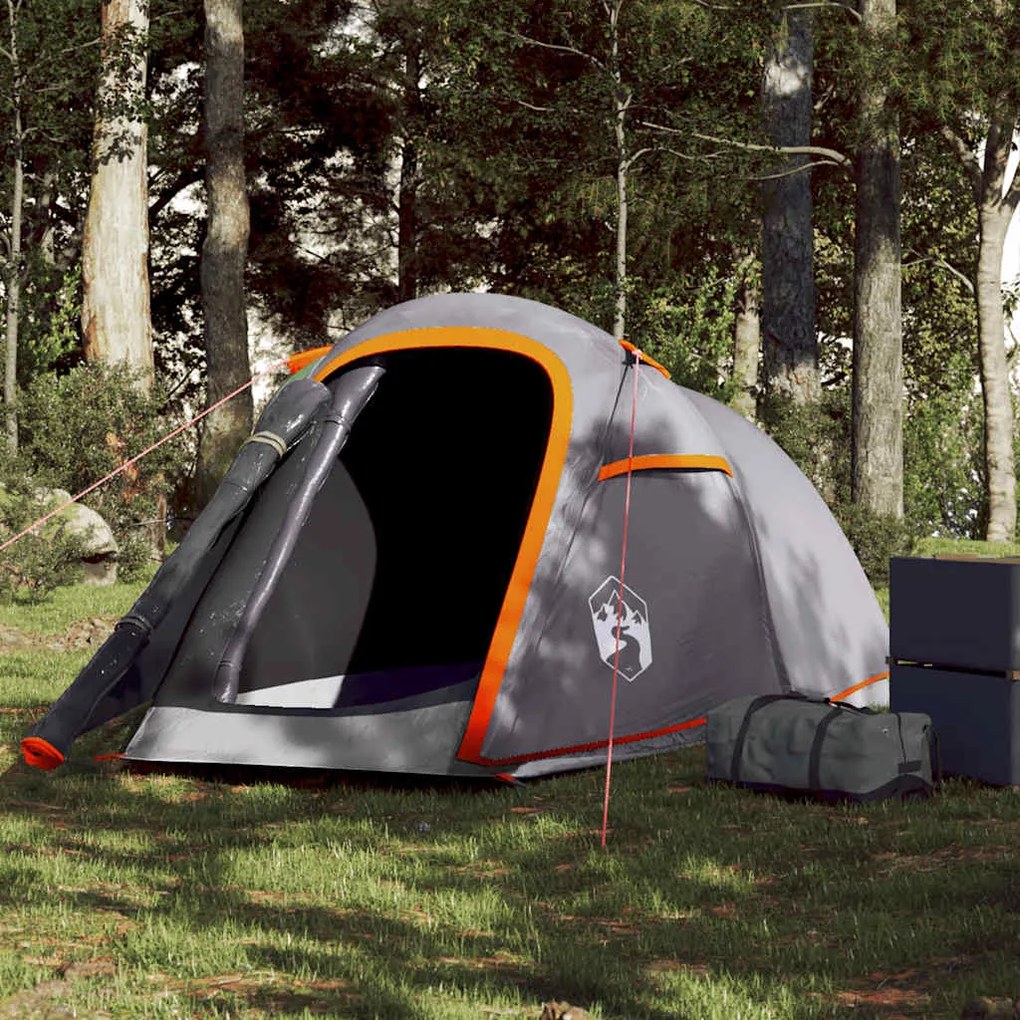 Tenda de campismo túnel p/ 2 pessoas impermeável cinza/laranja