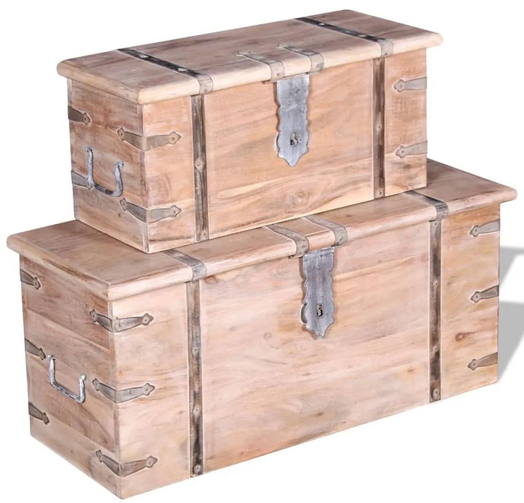 Conjunto de arcas de arrumação 2 pcs madeira maciça de acácia