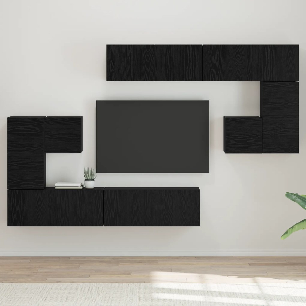vidaXL Conjunto de móvel de TV com armazenamento com porta 8 pcs Carvalho Preto
