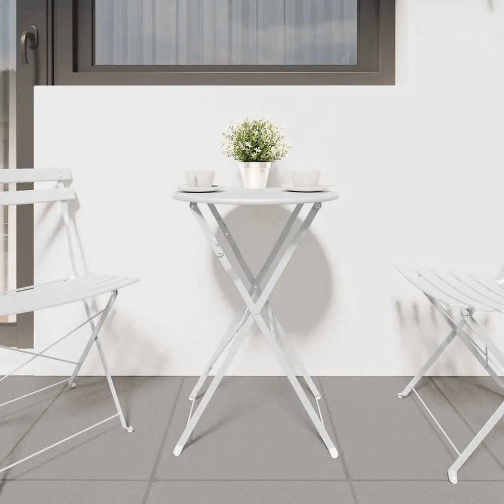 Mesa bistrô dobrável branca Ø50 x 71 cm em aço revestido a pó.