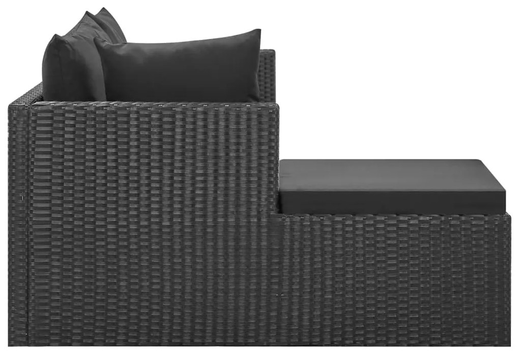 4 pcs conjunto lounge de jardim c/ almofadões vime PE preto