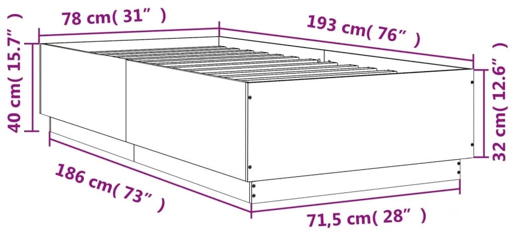 Estrutura cama 75x190 cm derivados de madeira carvalho fumado