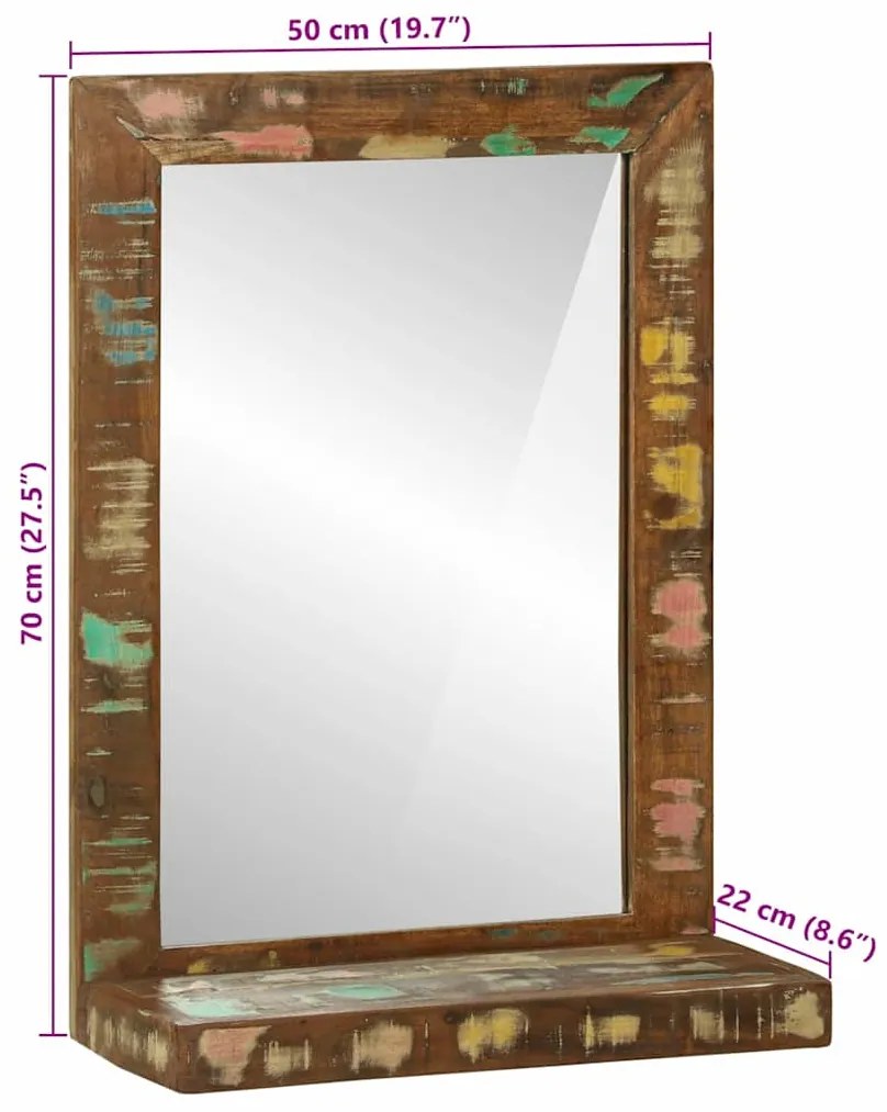 Espelho de Casa de Banho 50x22x70 cm Madeira Maciça Reaproveitada