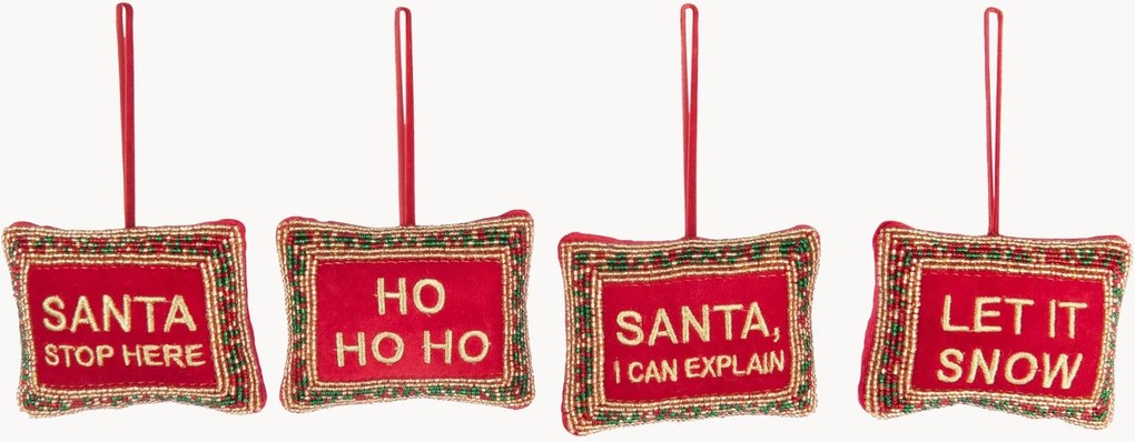 Ornamentos de Natal em veludo Quotes, conjunto de 4