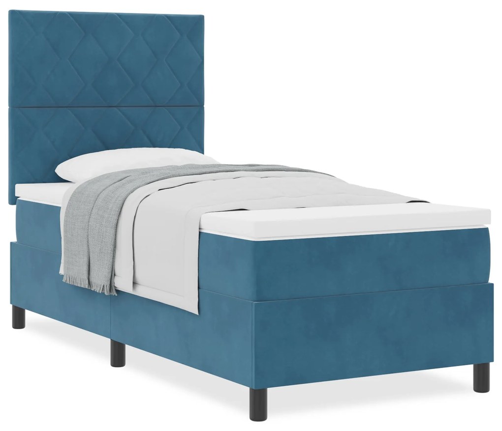 Cama Box Spring vidaXL com Colchão Azul Escuro Banqueta Veludo