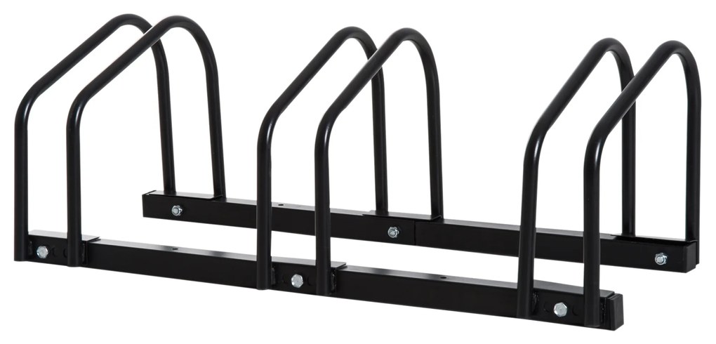 HOMCOM Estacionamento para 3 Bicicletas Suporte de Aço para Estacionar Bicicletas no chão para Interior e Exterior 70,5x33x27cm Preto