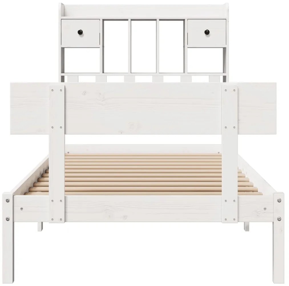 Cama com estante sem colchão 90x190 cm pinho maciço branco