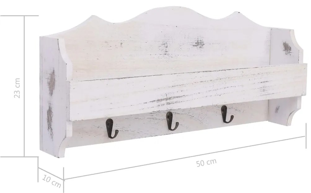 Cabide de parede 50x10x23 cm madeira branco