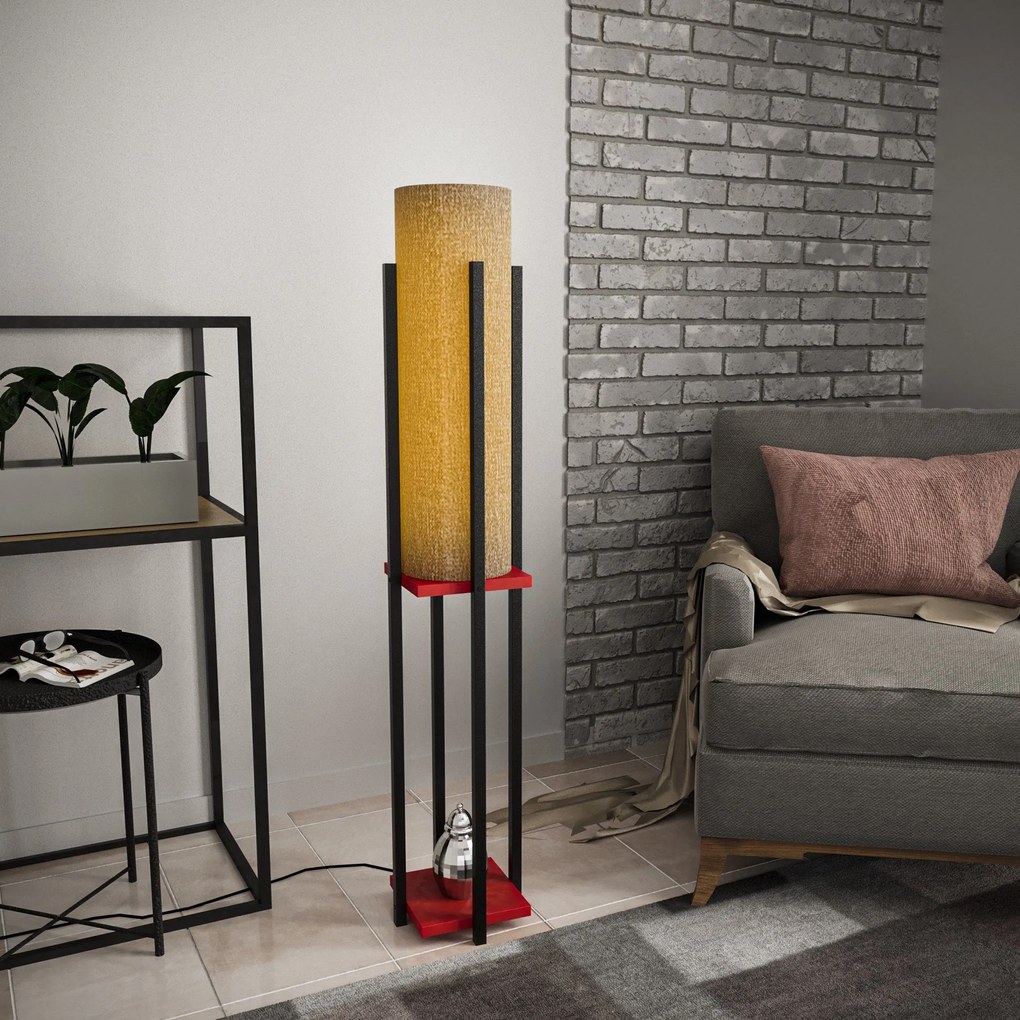 Candeeiro de Pé Shelf Lamp – Preto/Vermelho – 25 x 25 x 130 cm